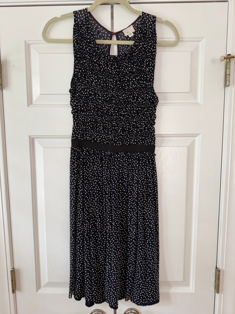 Anthropologie Black Midi Dress with White Polka Dots